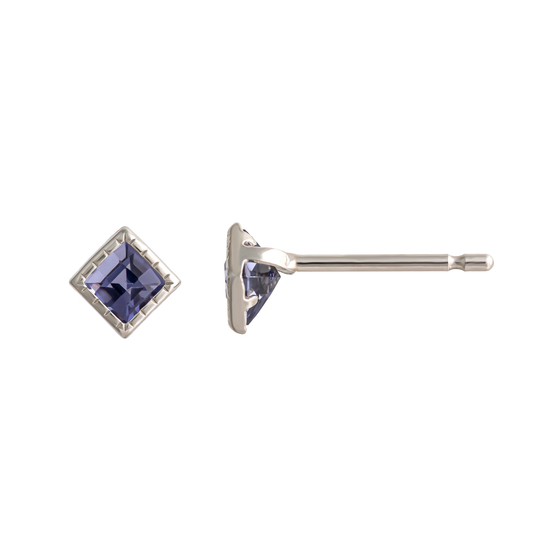 [Second Earrings] Platinum Iolite Square Cut Earrings - Product Image