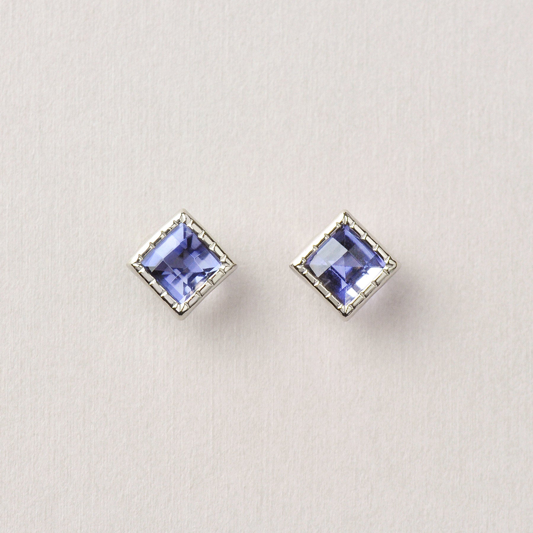 [Second Earrings] Platinum Iolite Square Cut Earrings - Product Image
