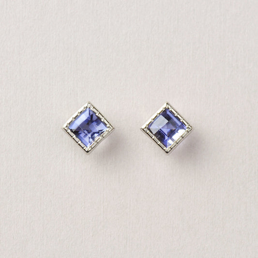 [Second Earrings] Platinum Iolite Square Cut Earrings - Product Image
