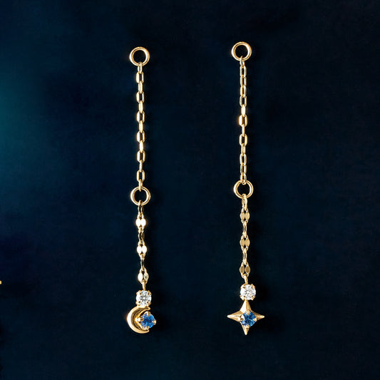 [Palette] 10K Moon & Star Moissanite 2Way Charms [Star Trail] (Yellow Gold) - Product Image