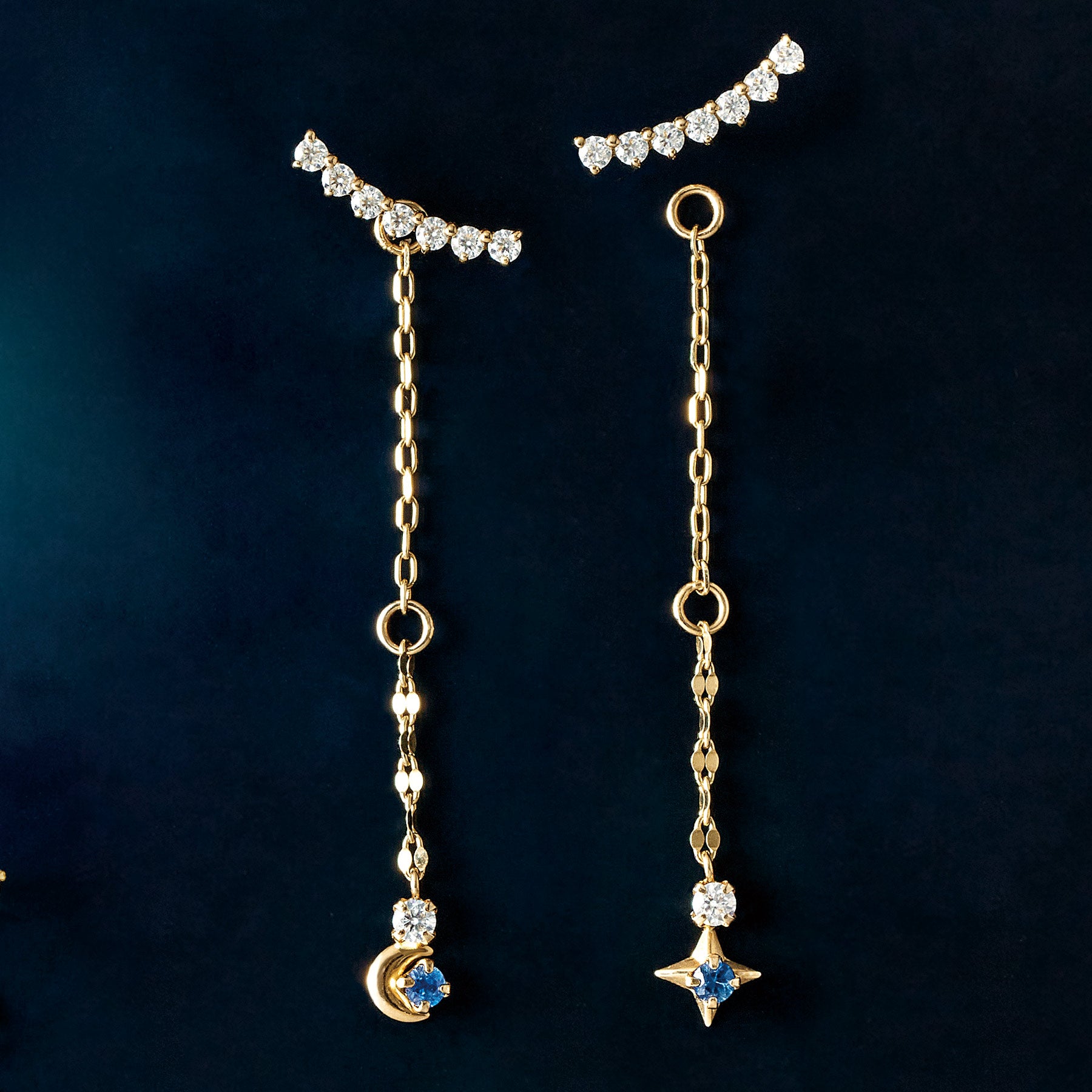 [Palette] 10K Moon & Star Moissanite 2Way Charms [Star Trail] (Yellow Gold) - Product Image