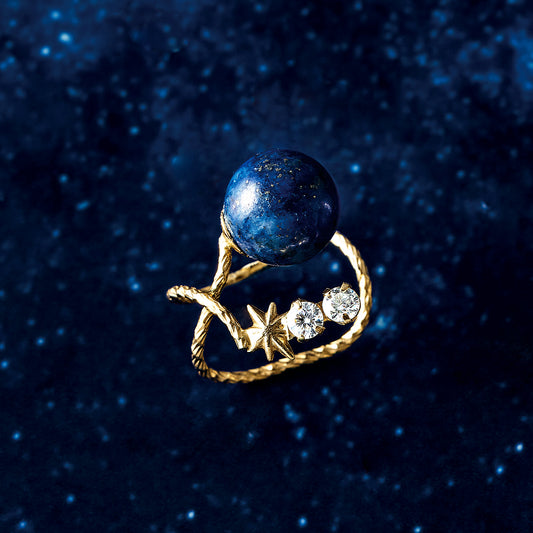 10K Lapis Lazuli Moissanite Ear Cuff [Planet] (Yellow Gold) - Product Image