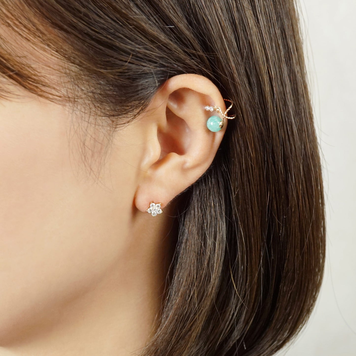 10K Planet Moissanite Ear Cuff (Yellow Gold) - Model Image