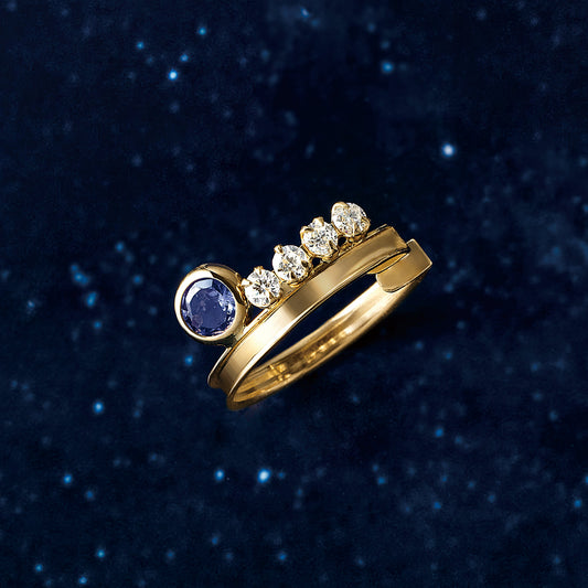 10K Iolite Moissanite Ear Cuff [Celestial Bodies] (Yellow Gold) - Product Image