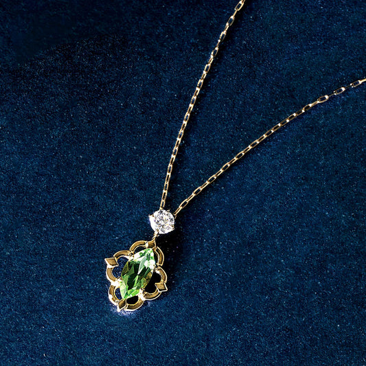 10K Peridot Moissanite Necklace [Nebula] (Yellow Gold) - Product Image