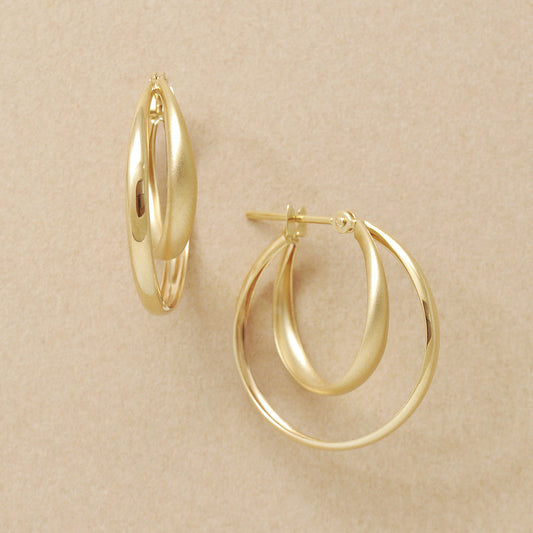 18K/10K Round Double Hoop Earrings (Yellow Gold) - Product Image