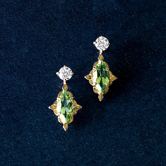 18K/10K Peridot and Moissanite Earrings [Nebula] (Yellow Gold) - Product Image