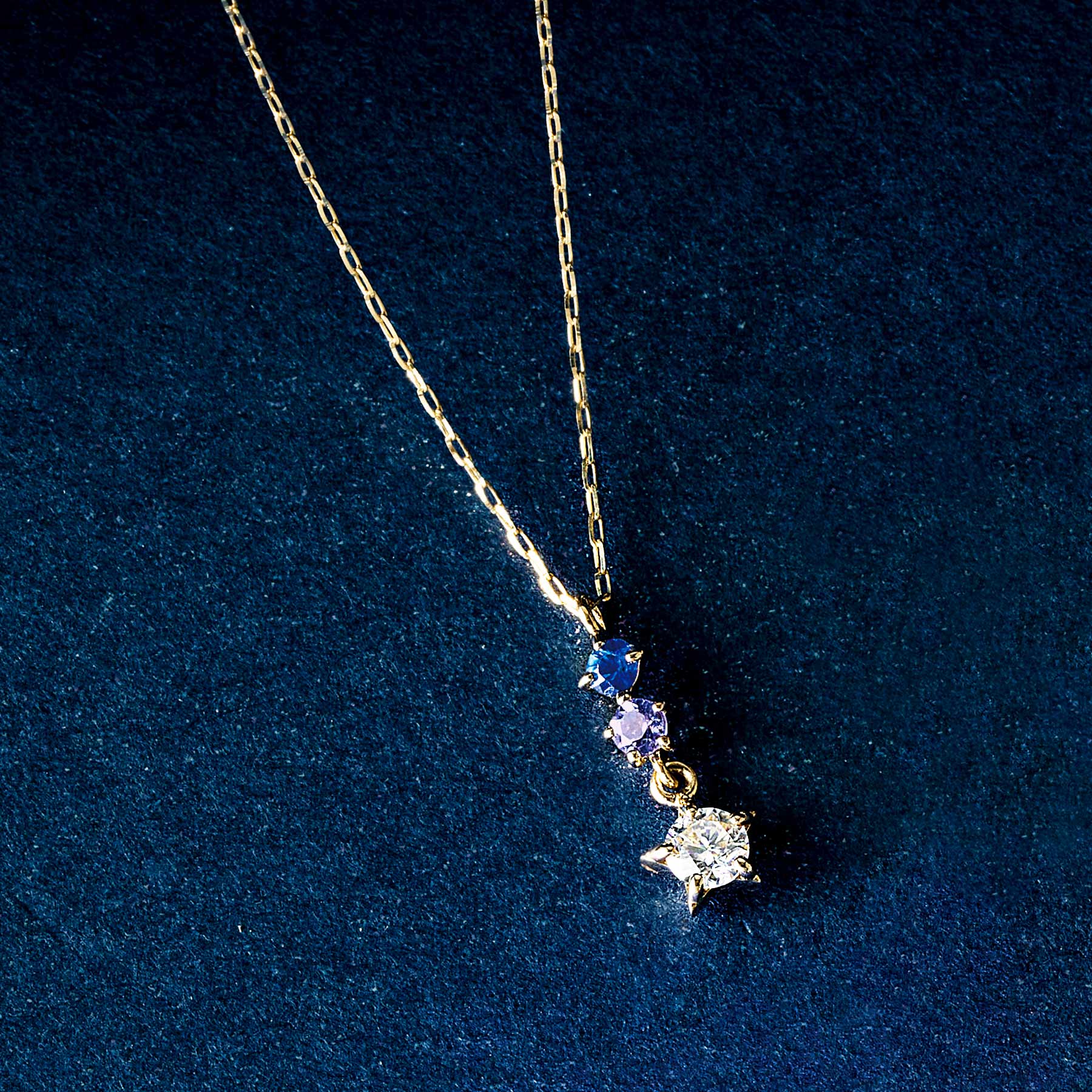 10K Sapphire Moissanite Necklace [Milky Way] (Yellow Gold) - Product Image