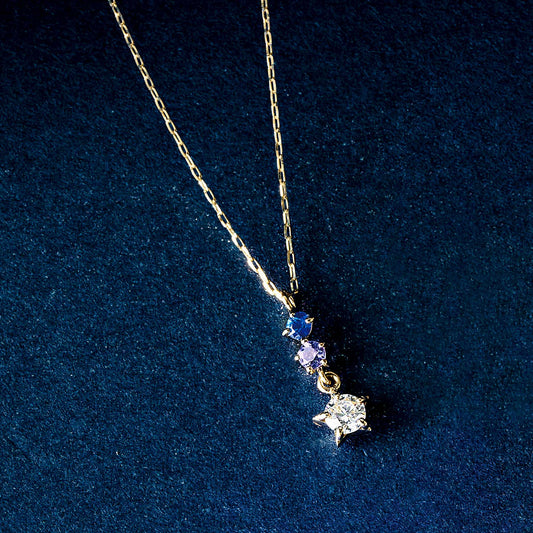 10K Sapphire Moissanite Necklace [Milky Way] (Yellow Gold) - Product Image
