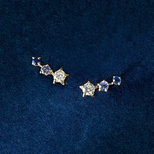 18K/10K Sapphire Moissanite Earrings [Milky Way] (Yellow Gold) - Product Image