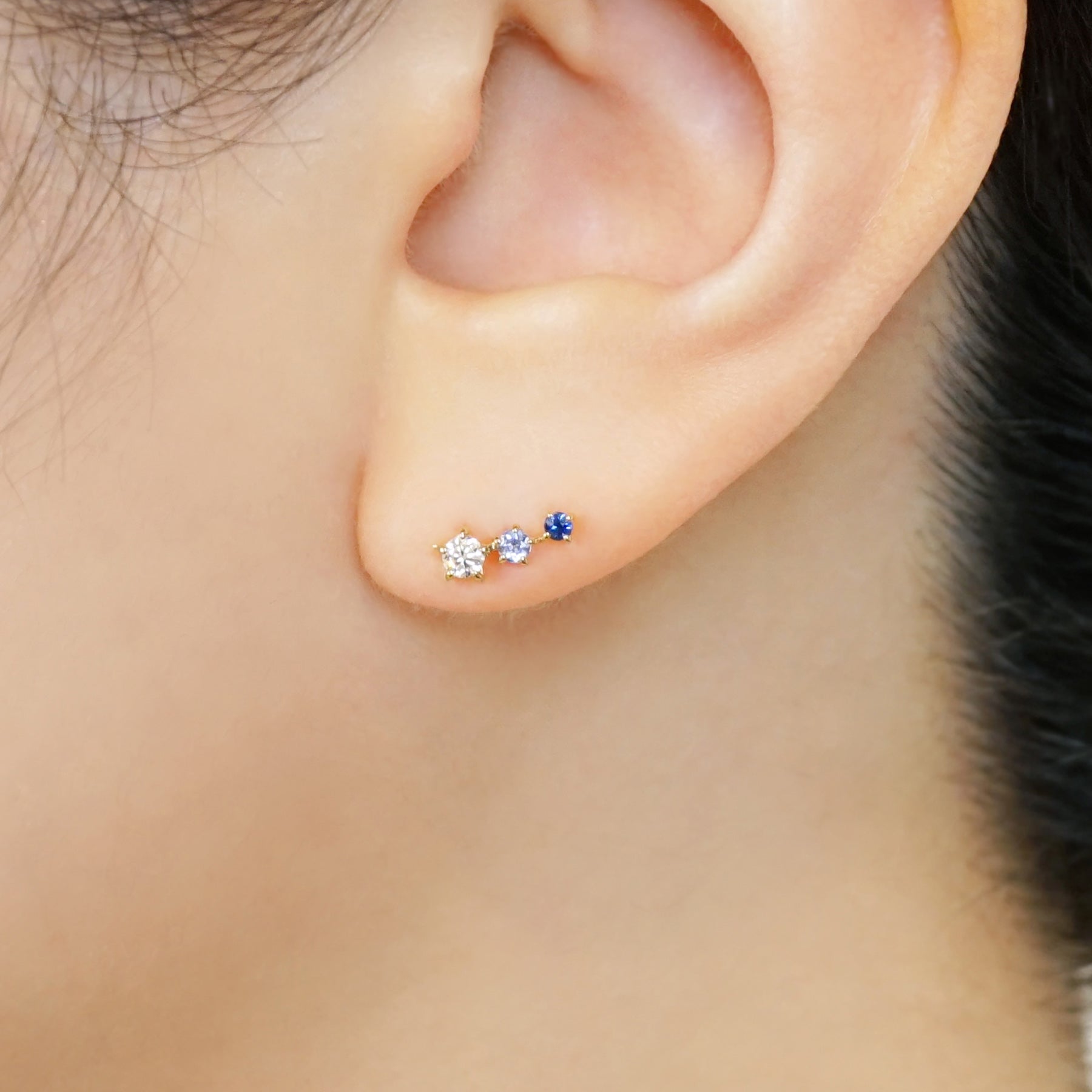 18K/10K Sapphire Moissanite Earrings [Milky Way] (Yellow Gold) - Model Image
