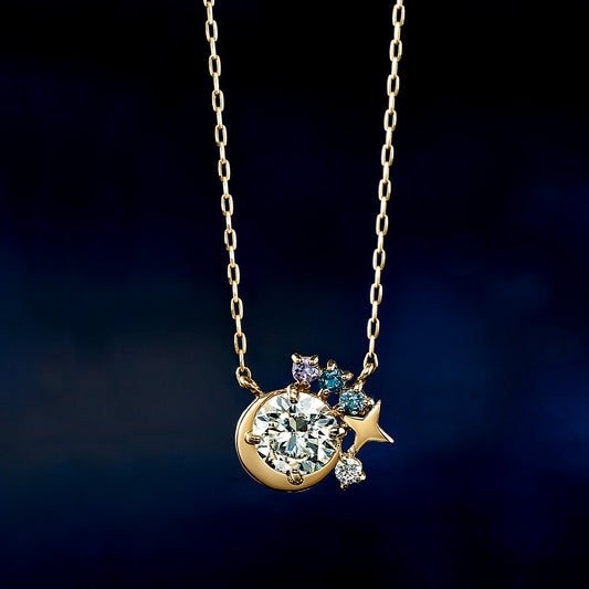 10K Moissanite Necklace [Twinkle Star] (Yellow Gold) - Product Image