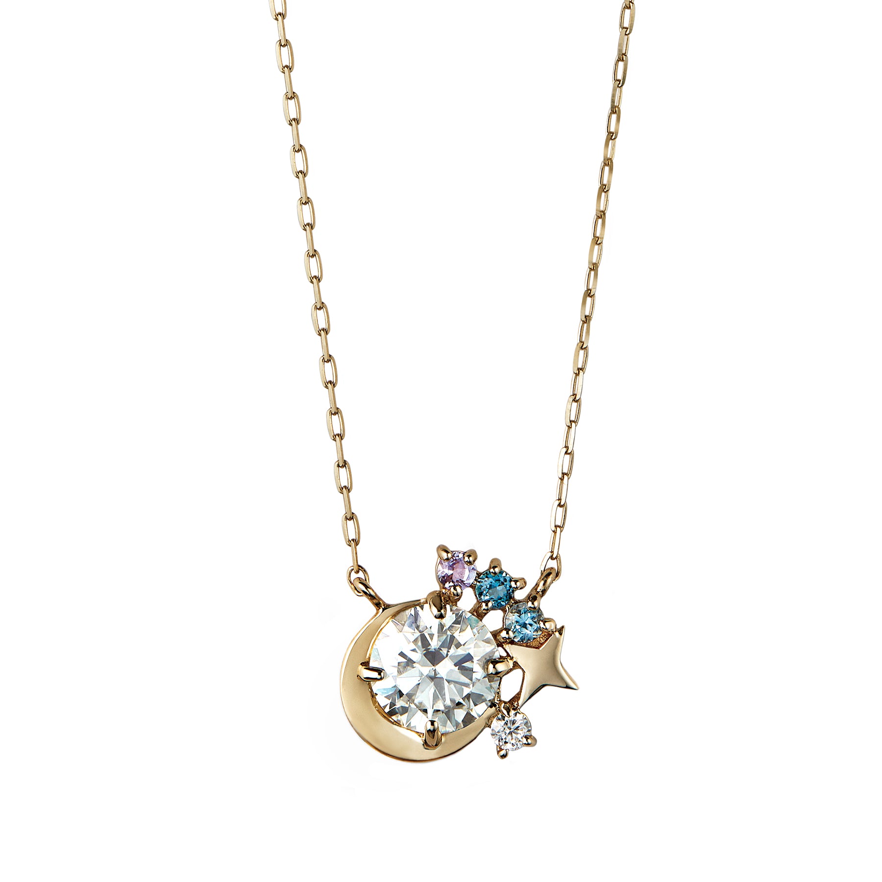 10K Moissanite Necklace [Twinkle Star] (Yellow Gold) - Product Image