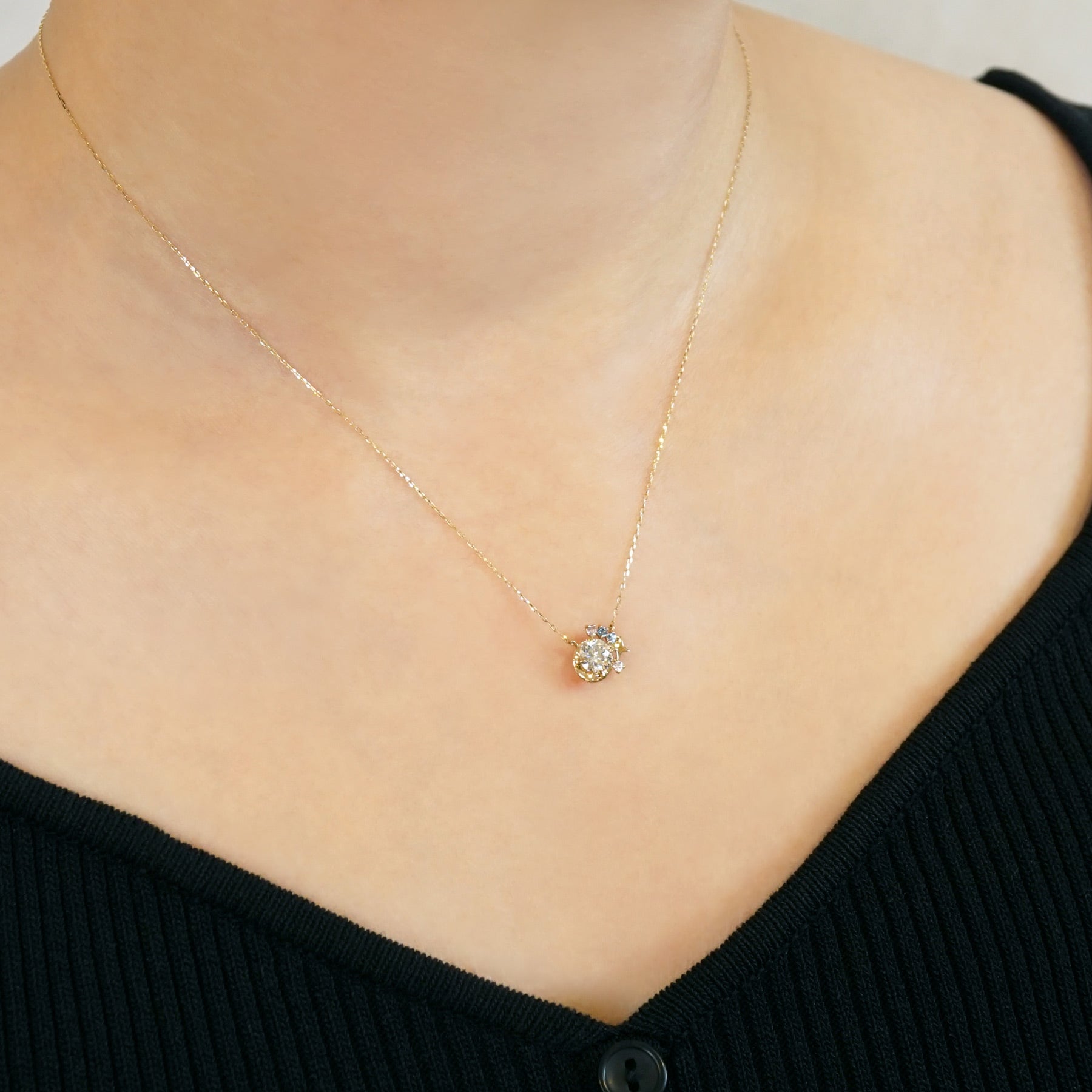 10K Moissanite Necklace [Twinkle Star] (Yellow Gold) - Model Image