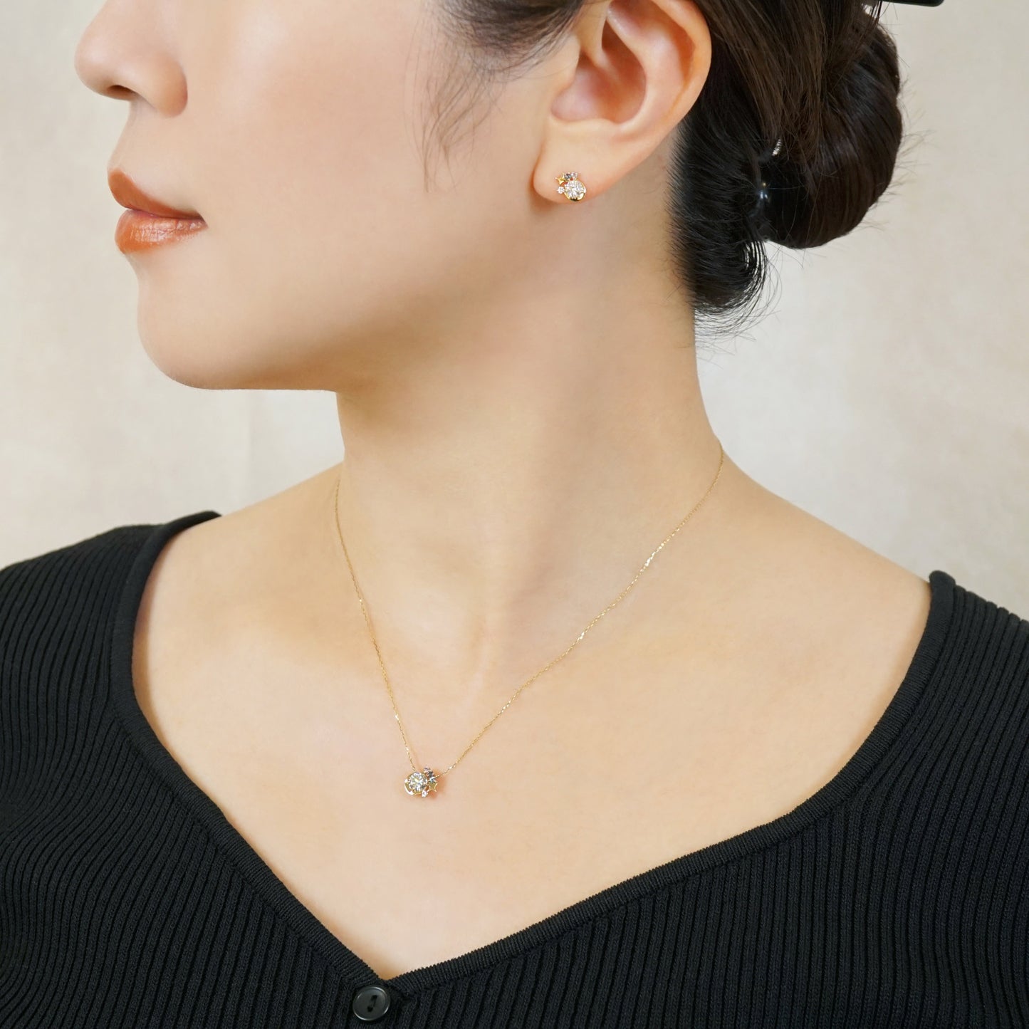 10K Moissanite Necklace [Twinkle Star] (Yellow Gold) - Model Image