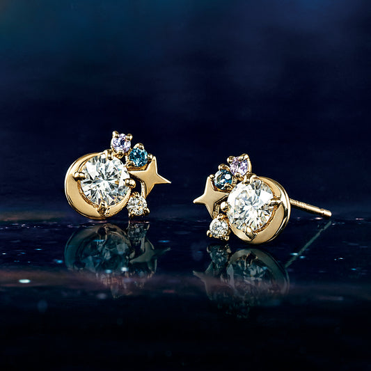 18K/10K Moissanite Earrings [Twinkle Star] (Yellow Gold) - Product Image