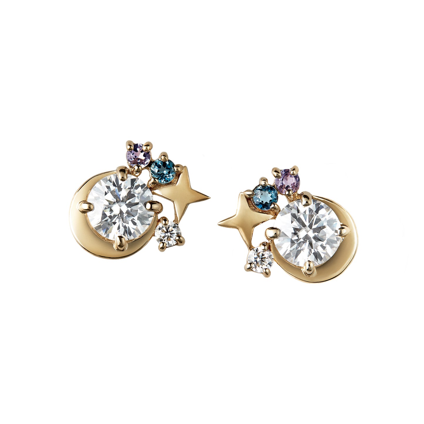18K/10K Moissanite Earrings [Twinkle Star] (Yellow Gold) - Product Image
