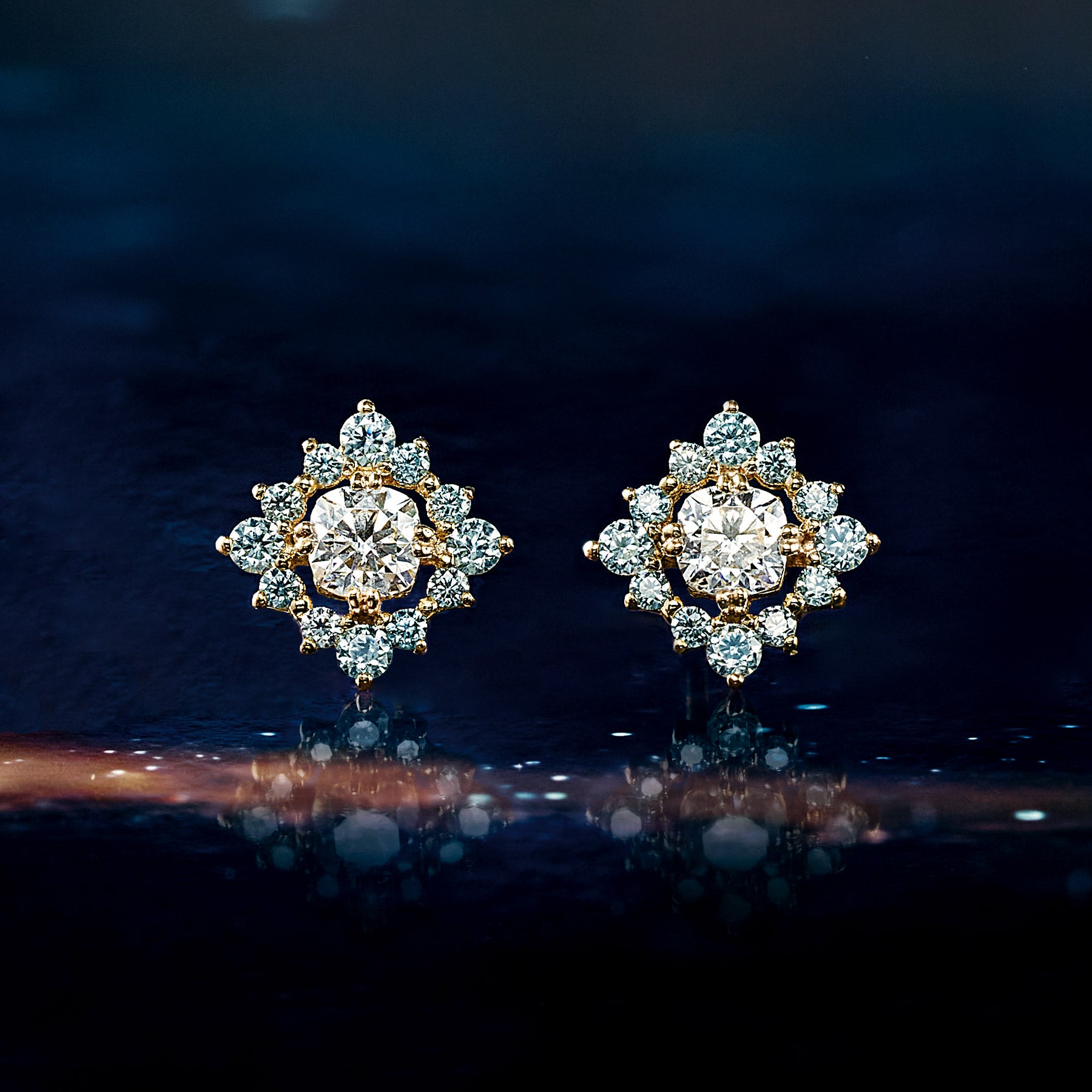10K Moissanite Earrings [Birth of the Galaxy] (Yellow Gold) - Product Image
