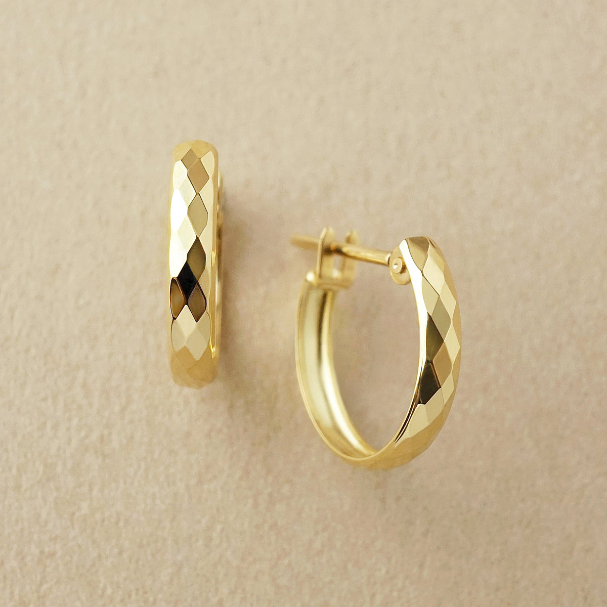 18K Rhombus Cut Hoop Earrings (Yellow Gold) - Product Image