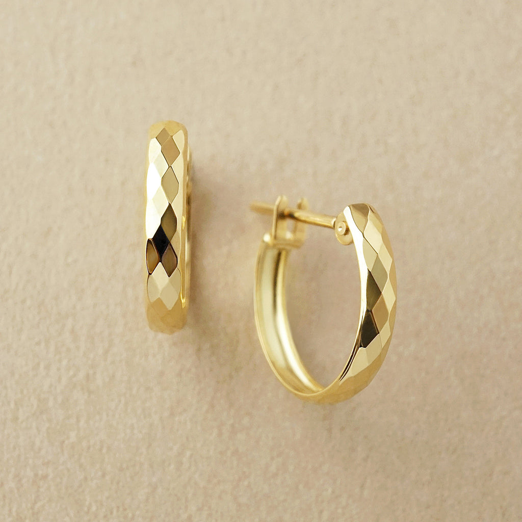 18K Rhombus Cut Hoop Earrings (Yellow Gold) - Product Image