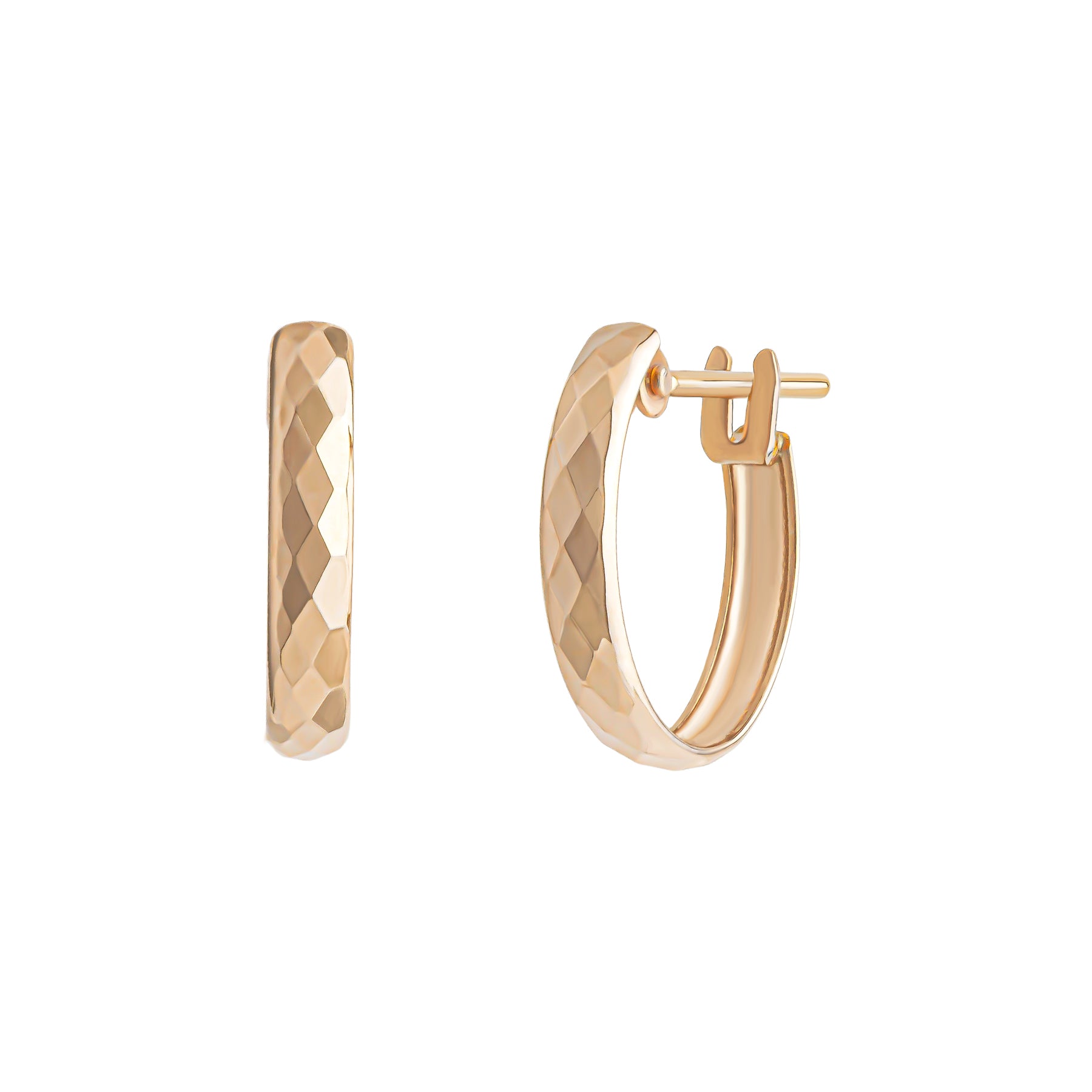 [WEB Exclusive] 18K/10K Rhombus Cut Hoop Earrings (Rose Gold) - Product Image