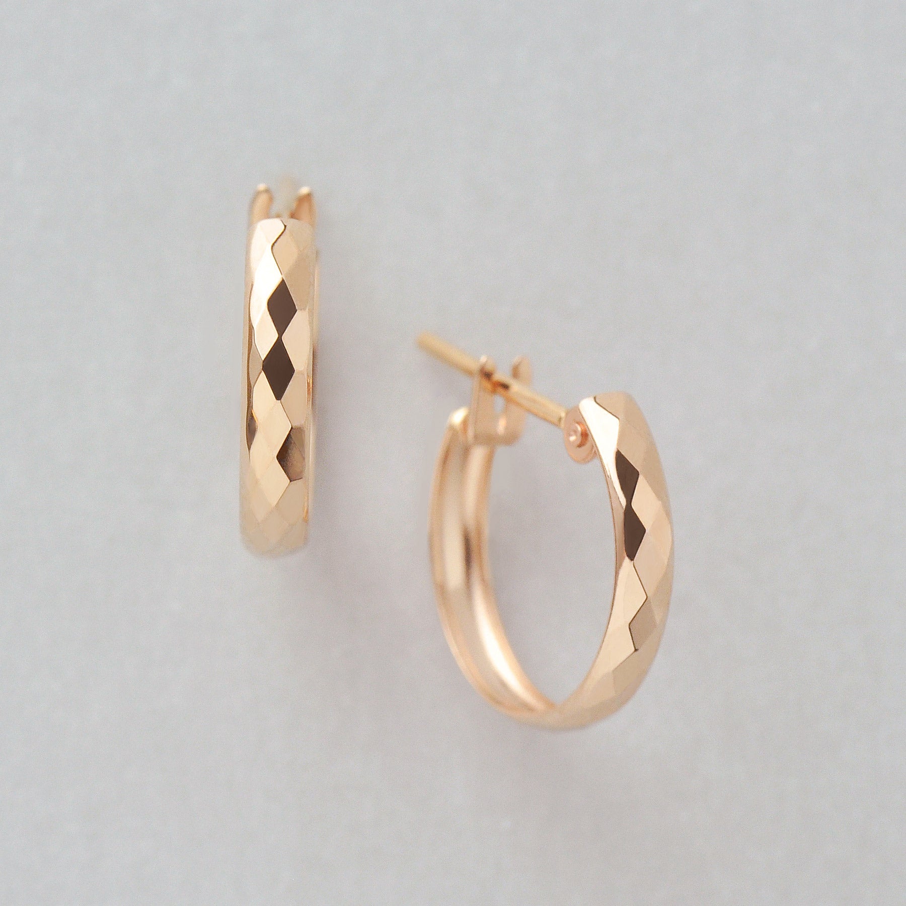 [WEB Exclusive] 18K/10K Rhombus Cut Hoop Earrings (Rose Gold) - Product Image