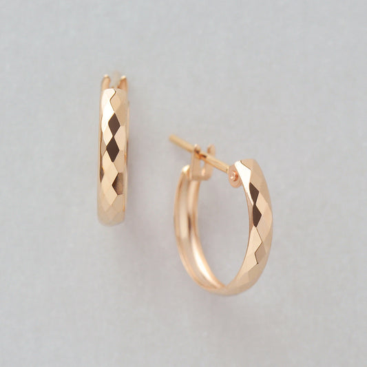[WEB Exclusive] 18K/10K Rhombus Cut Hoop Earrings (Rose Gold) - Product Image