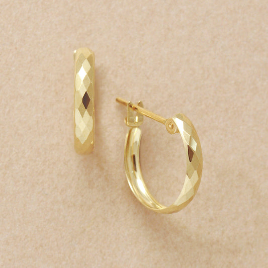 18K/10K Rhombus Cut Hoop Earrings (Yellow Gold) - Product Image