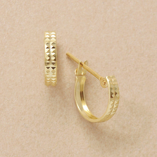 18K/10K Pyramid Pattern Hoop Earrings (Yellow Gold) - Product Image