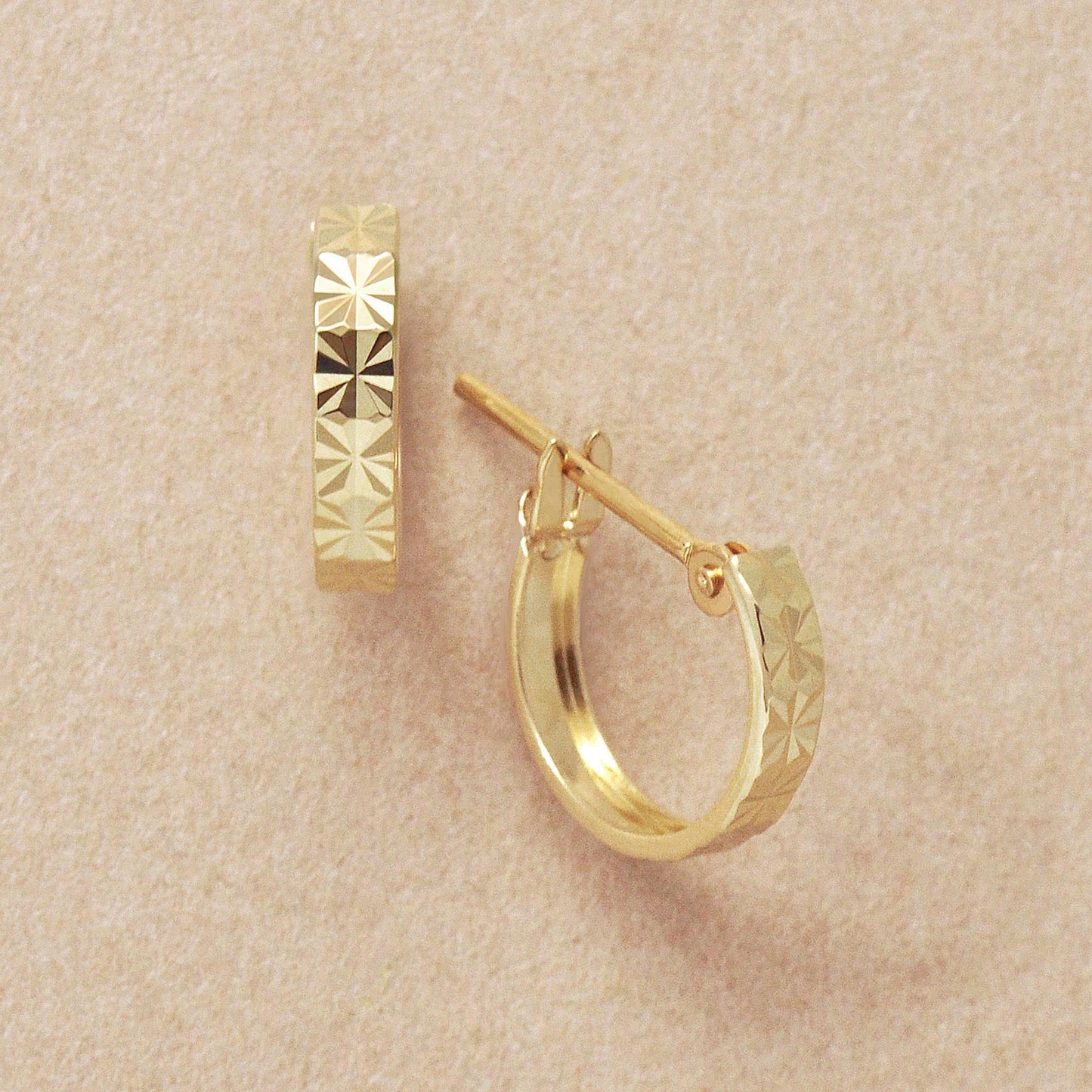 18K/10K Flower Cut Hoop Earrings (Yellow Gold) - Product Image