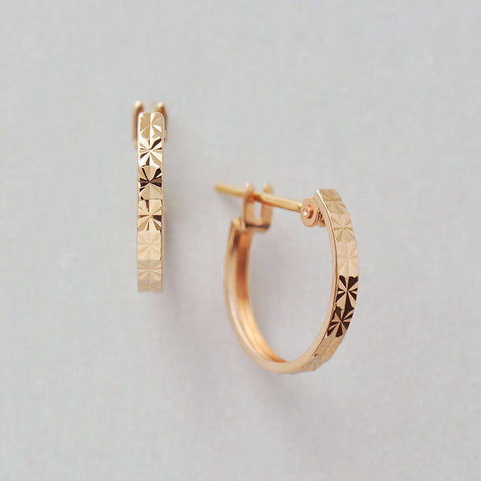 [WEB Exclusive] 18K/10K Flower Cut Slender Hoop Earrings (Rose Gold) - Product Image
