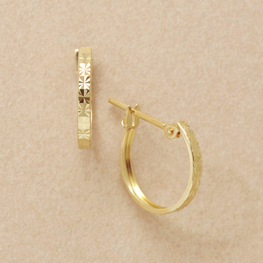 18K/10K Flower Cut Slender Hoop Earrings (Yellow Gold) - Product Image