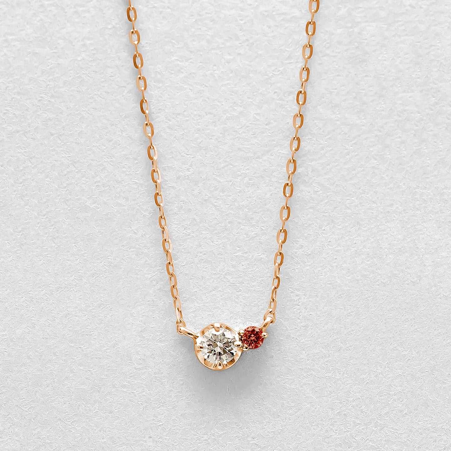 10K Twin Diamond Necklace [Red] (Rose Gold) - Product Image