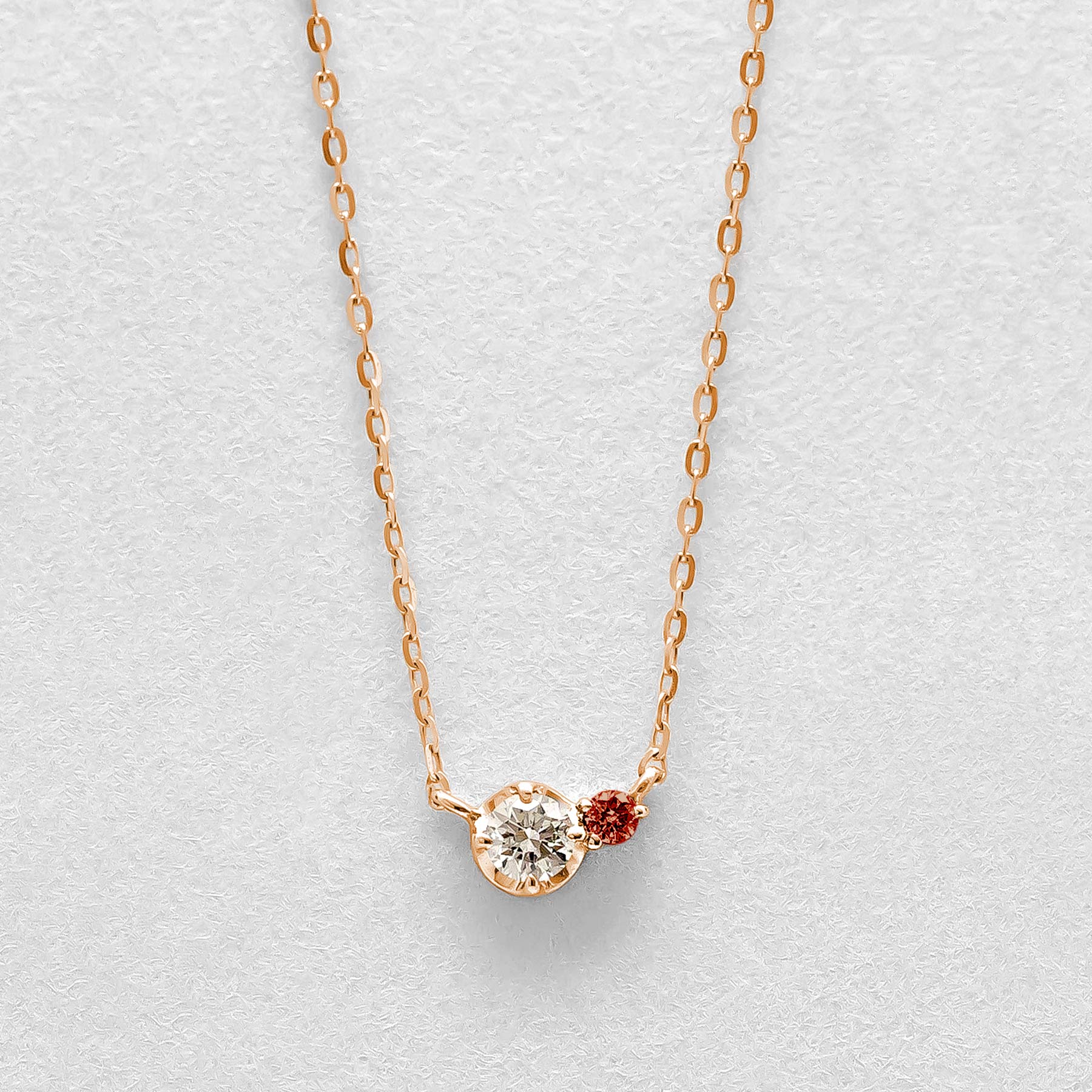 10K Twin Diamond Necklace [Red] (Rose Gold) - Product Image