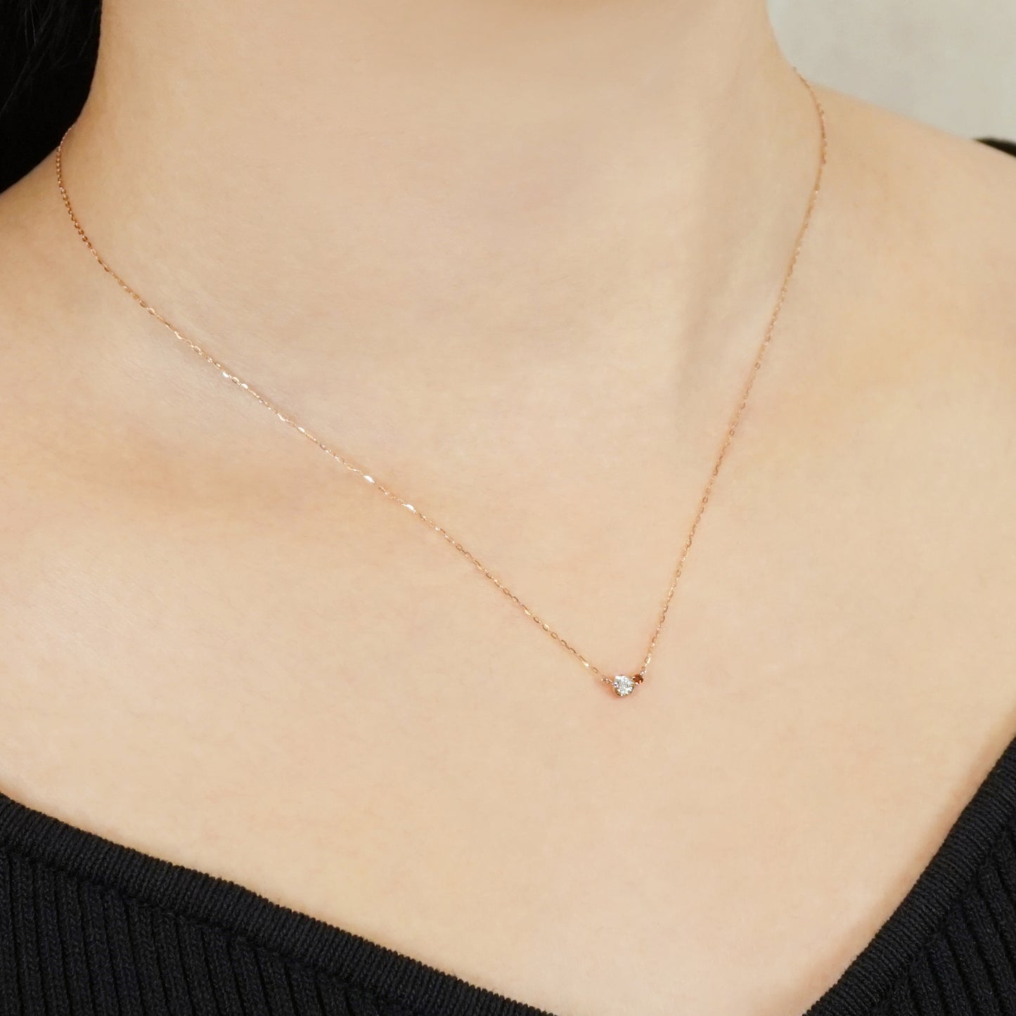 10K Twin Diamond Necklace [Red] (Rose Gold) - Model Image