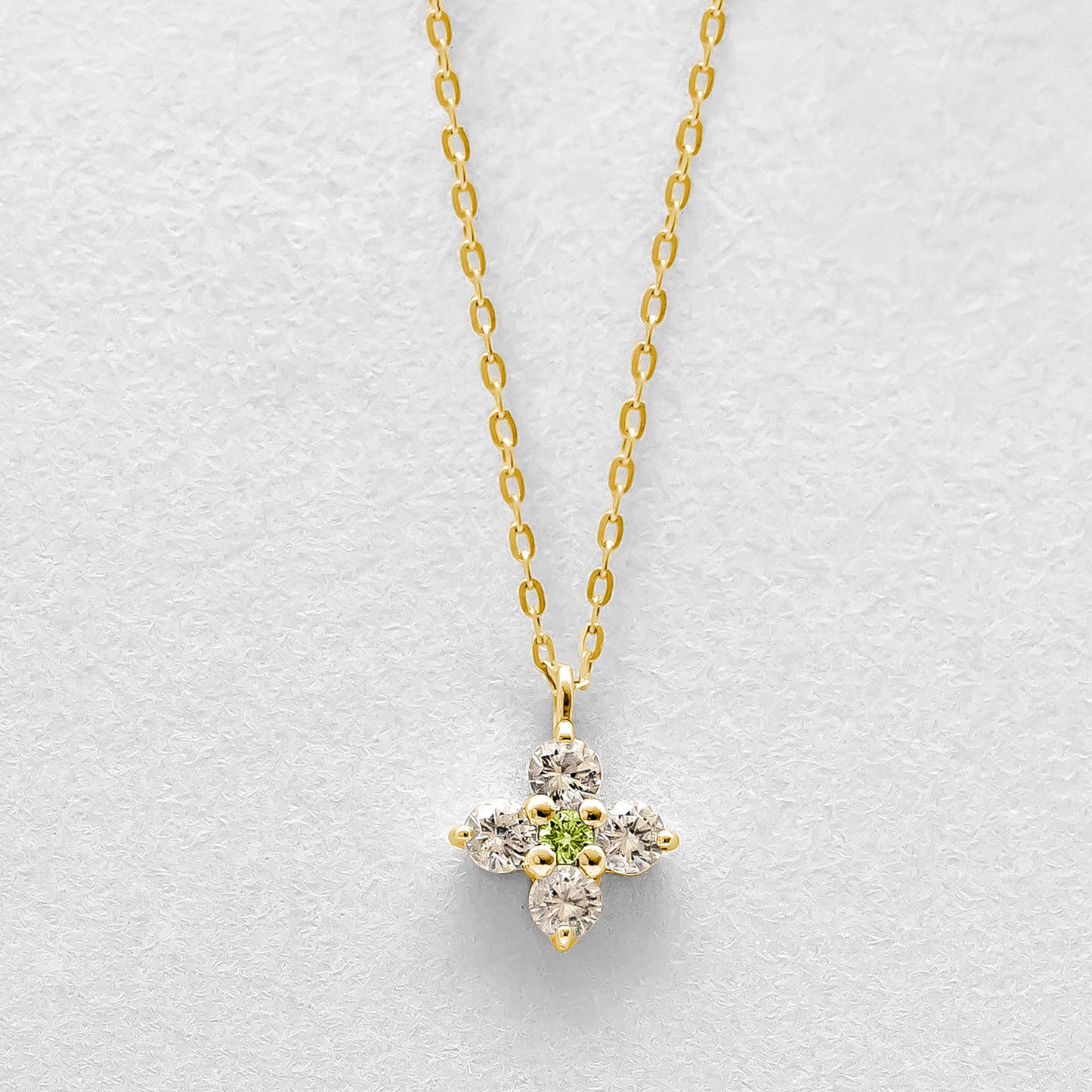 10K Diamond White Topaz Flower Necklace [Green] (Yellow Gold) - Product Image