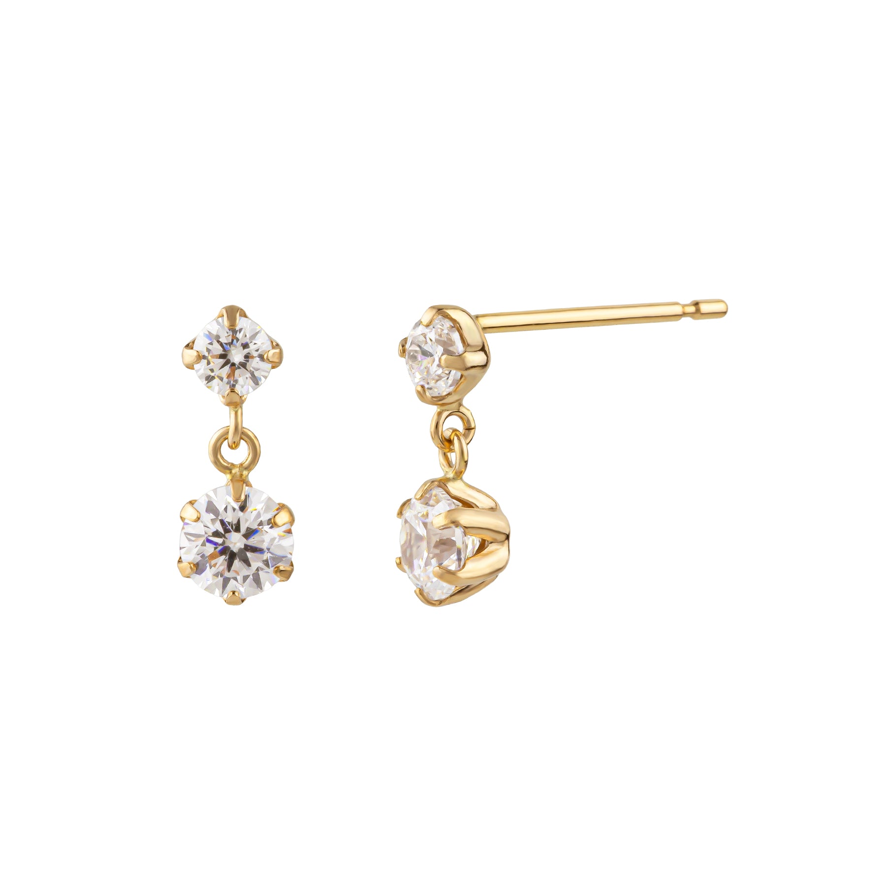 10K 2-Stone Swinging Earrings (Yellow Gold) - Product Image