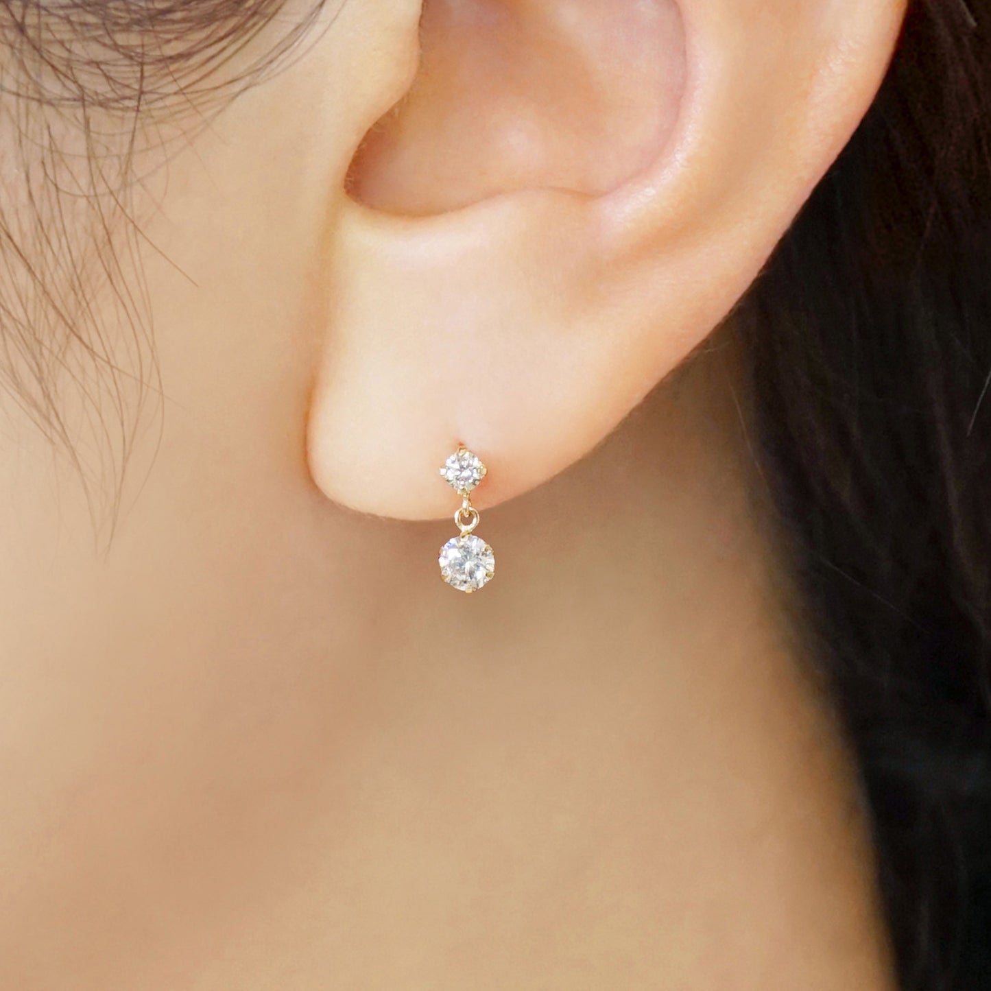 10K 2-Stone Swinging Earrings (Yellow Gold) - Model Image