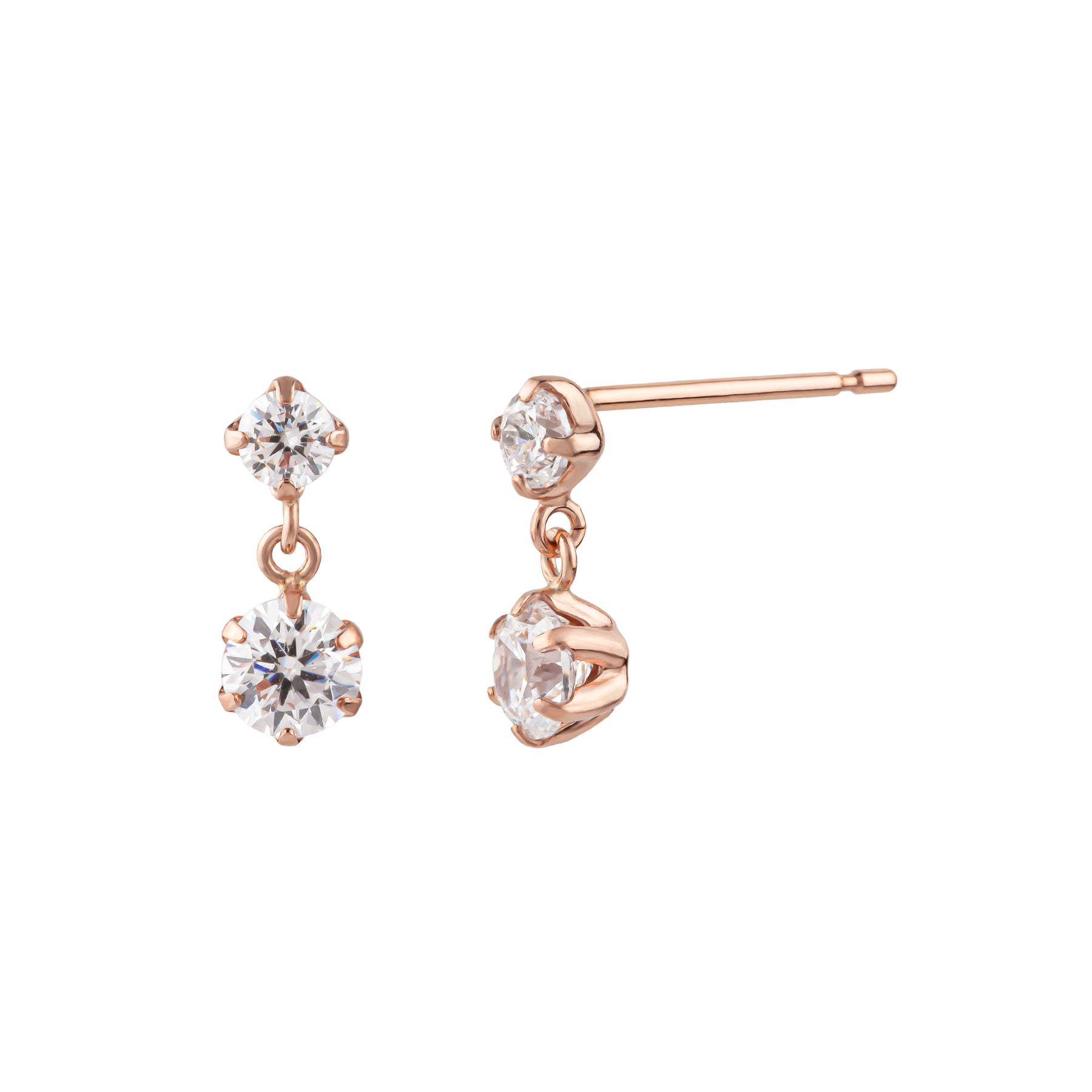 10K 2-Stone Swinging Earrings (Rose Gold) - Product Image