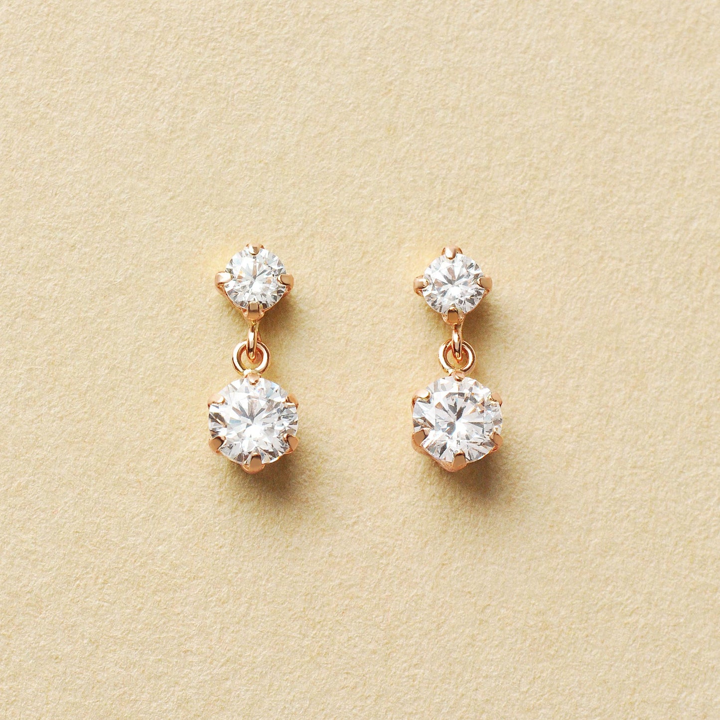 10K 2-Stone Swinging Earrings (Rose Gold) - Product Image