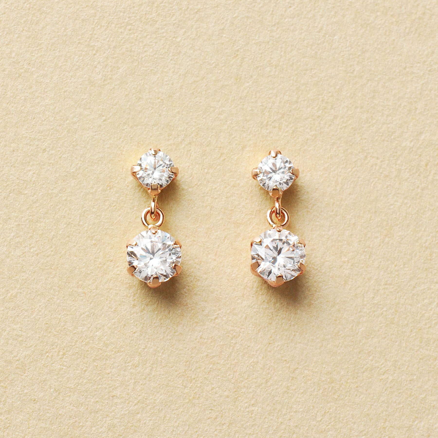 10K 2-Stone Swinging Earrings (Rose Gold) - Product Image