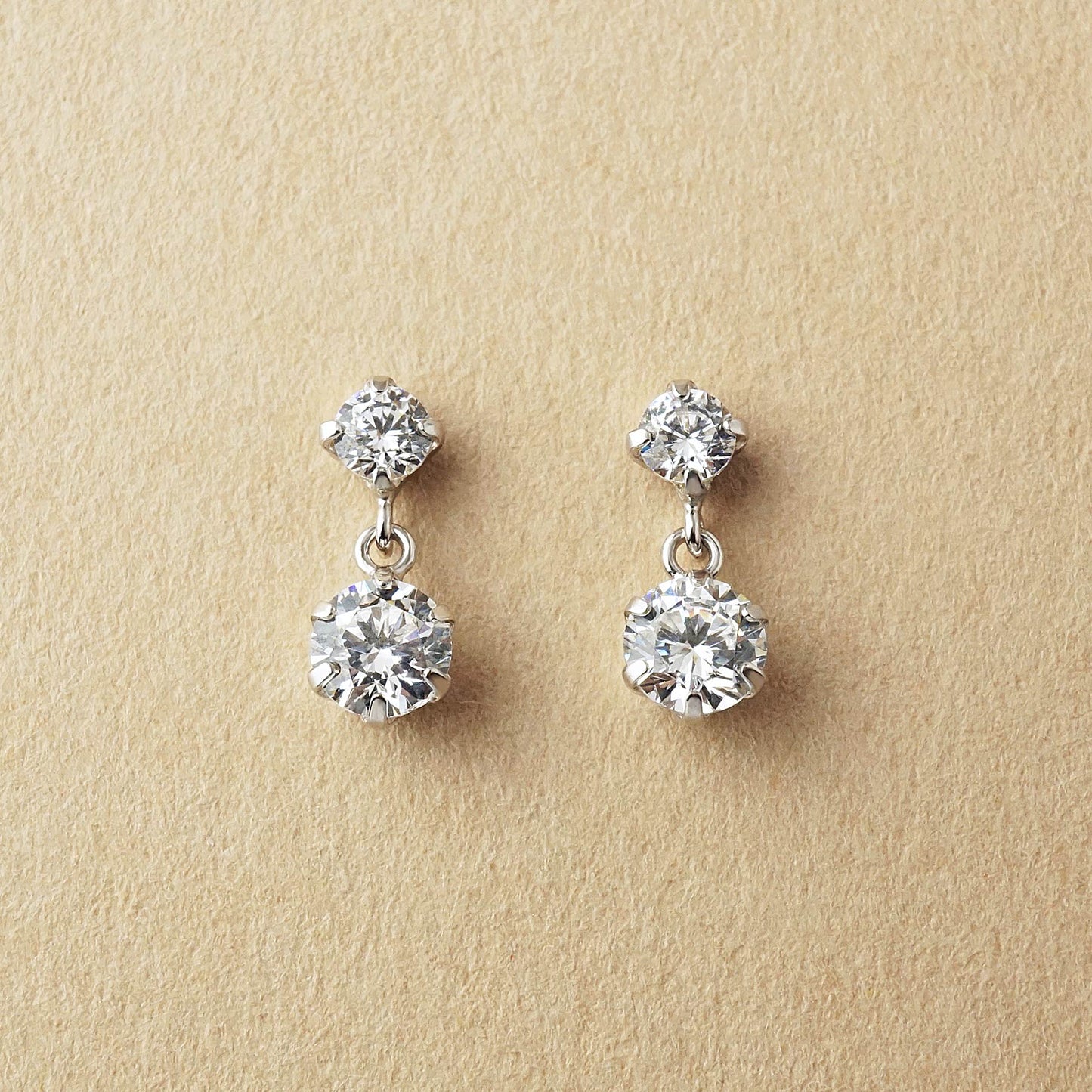 10K 2-Stone Swinging Earrings (White Gold) - Product Image