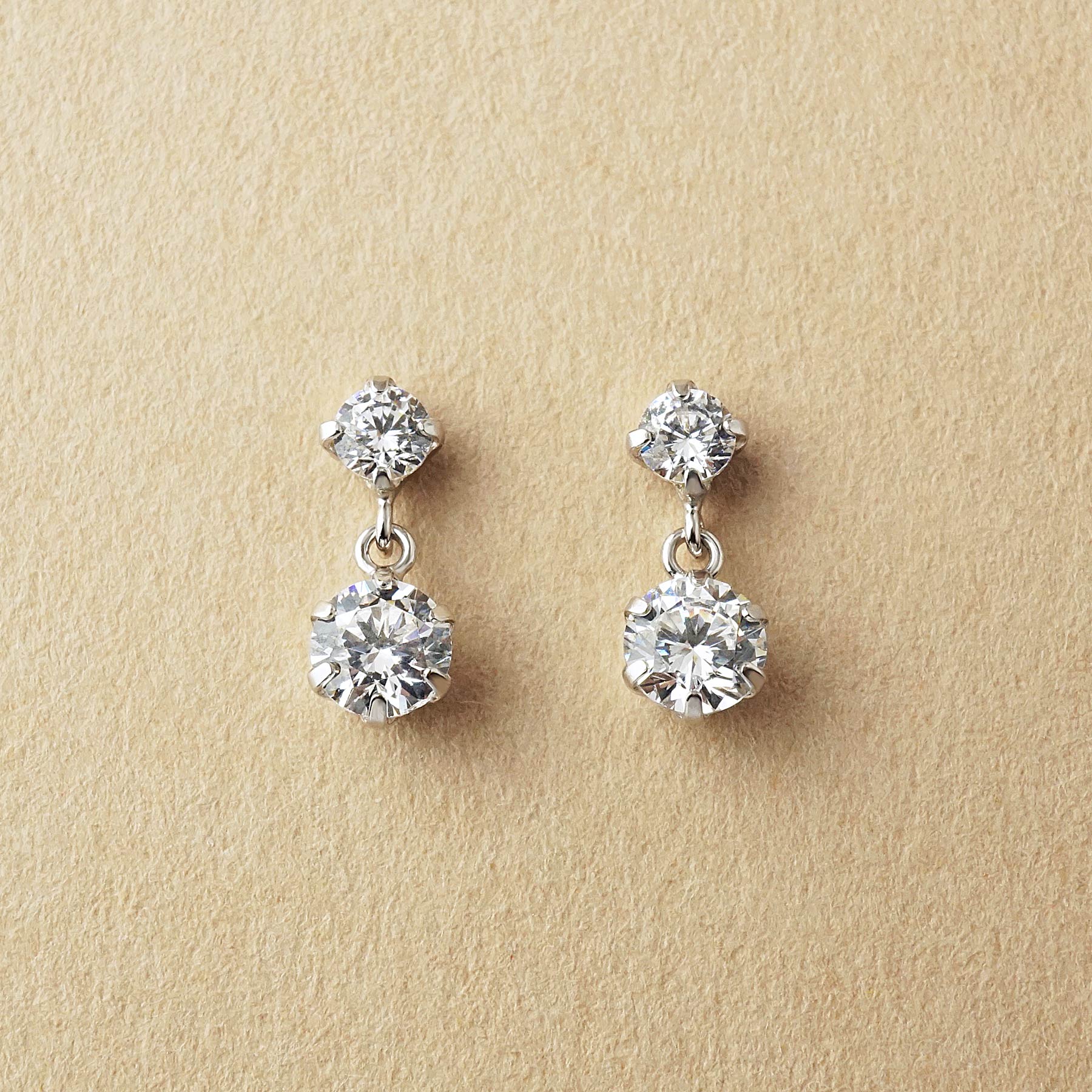 10K 2-Stone Swinging Earrings (White Gold) - Product Image