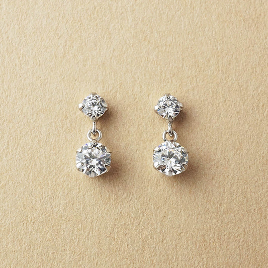 10K 2-Stone Swinging Earrings (White Gold) - Product Image