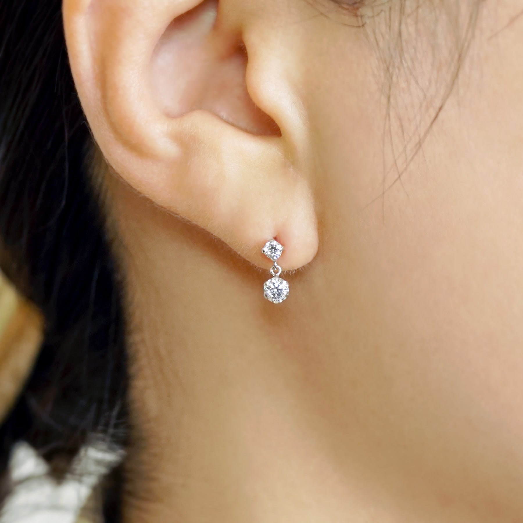 10K 2-Stone Swinging Earrings (White Gold) - Model Image