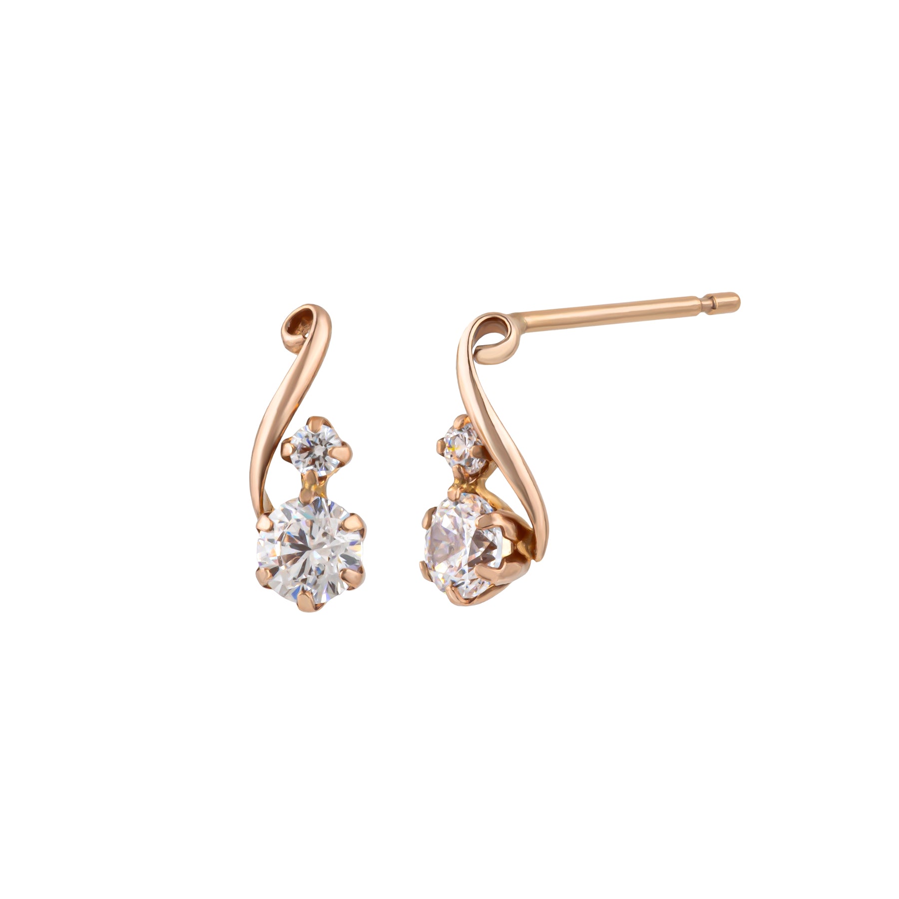 10K Twisted Line Stud Earrings (Rose Gold) - Product Image