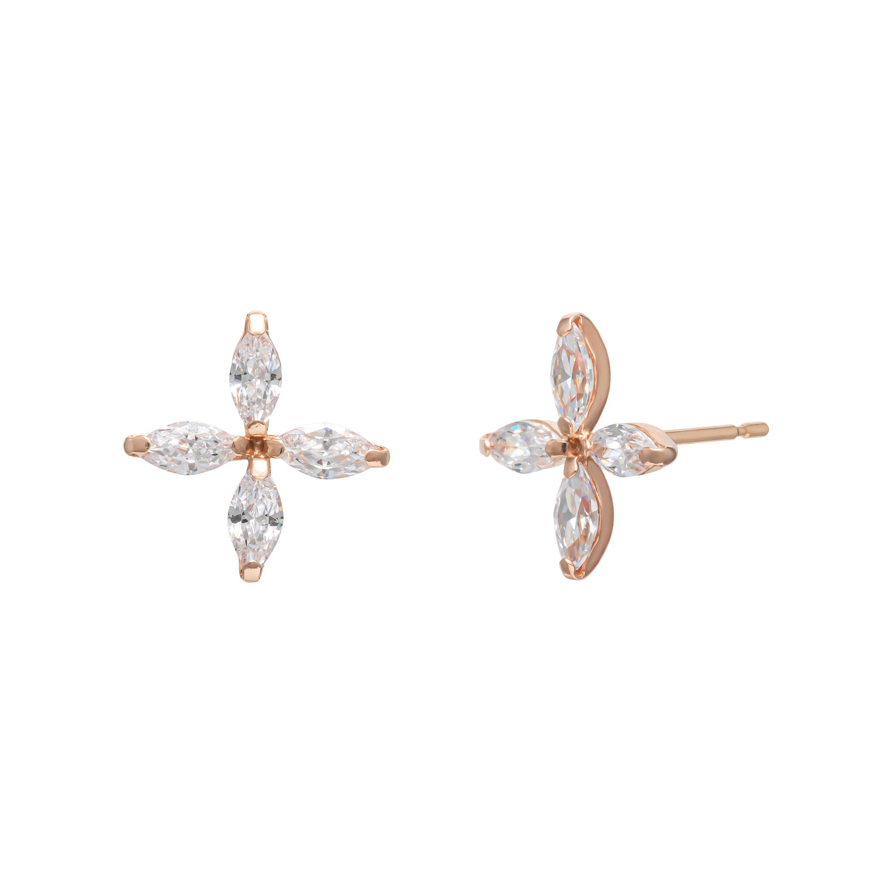 10K 4-Petal Flower Stud Earrings (Rose Gold) - Product Image