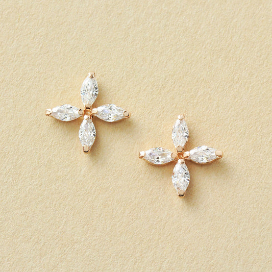 10K 4-Petal Flower Stud Earrings (Rose Gold) - Product Image