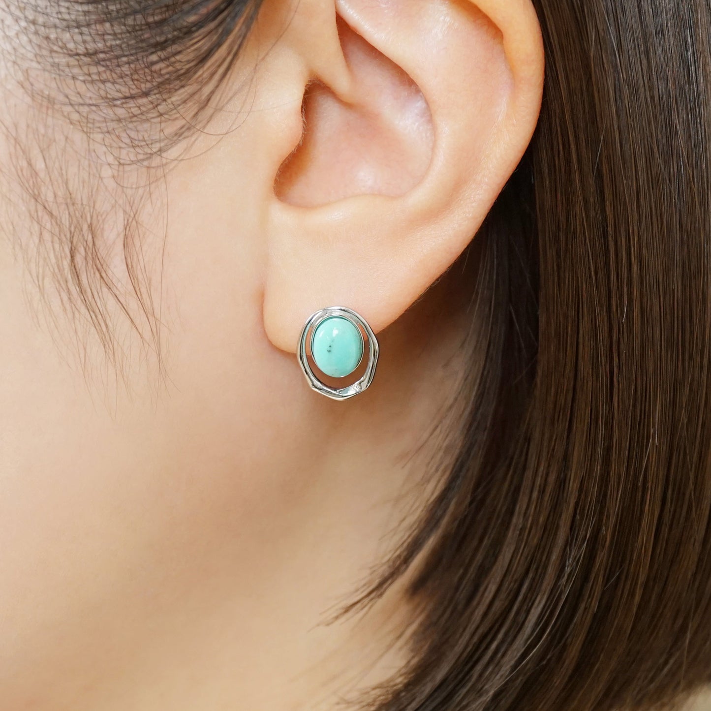 10K / 925 Sterling Silver Turquoise Earrings - Model Image