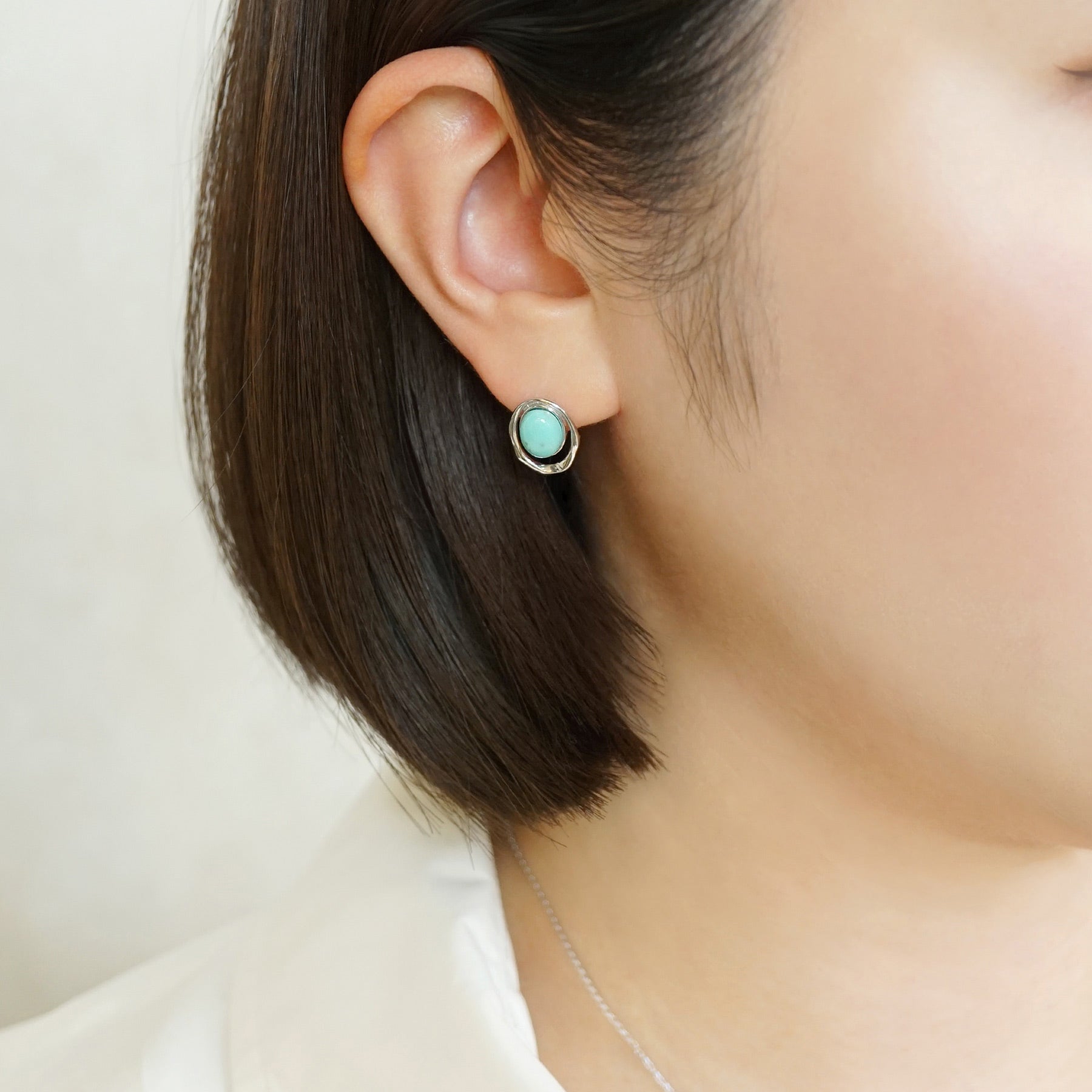 10K / 925 Sterling Silver Turquoise Earrings - Model Image